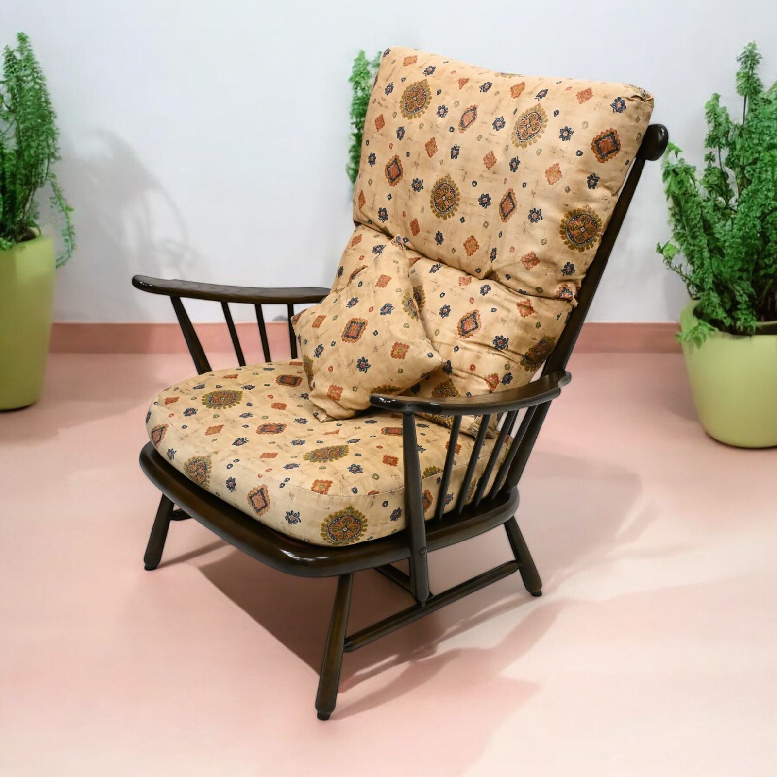 Ercol Easy Chair Armchair Dark Finish Original Upholstery Free Uk Delivery*
