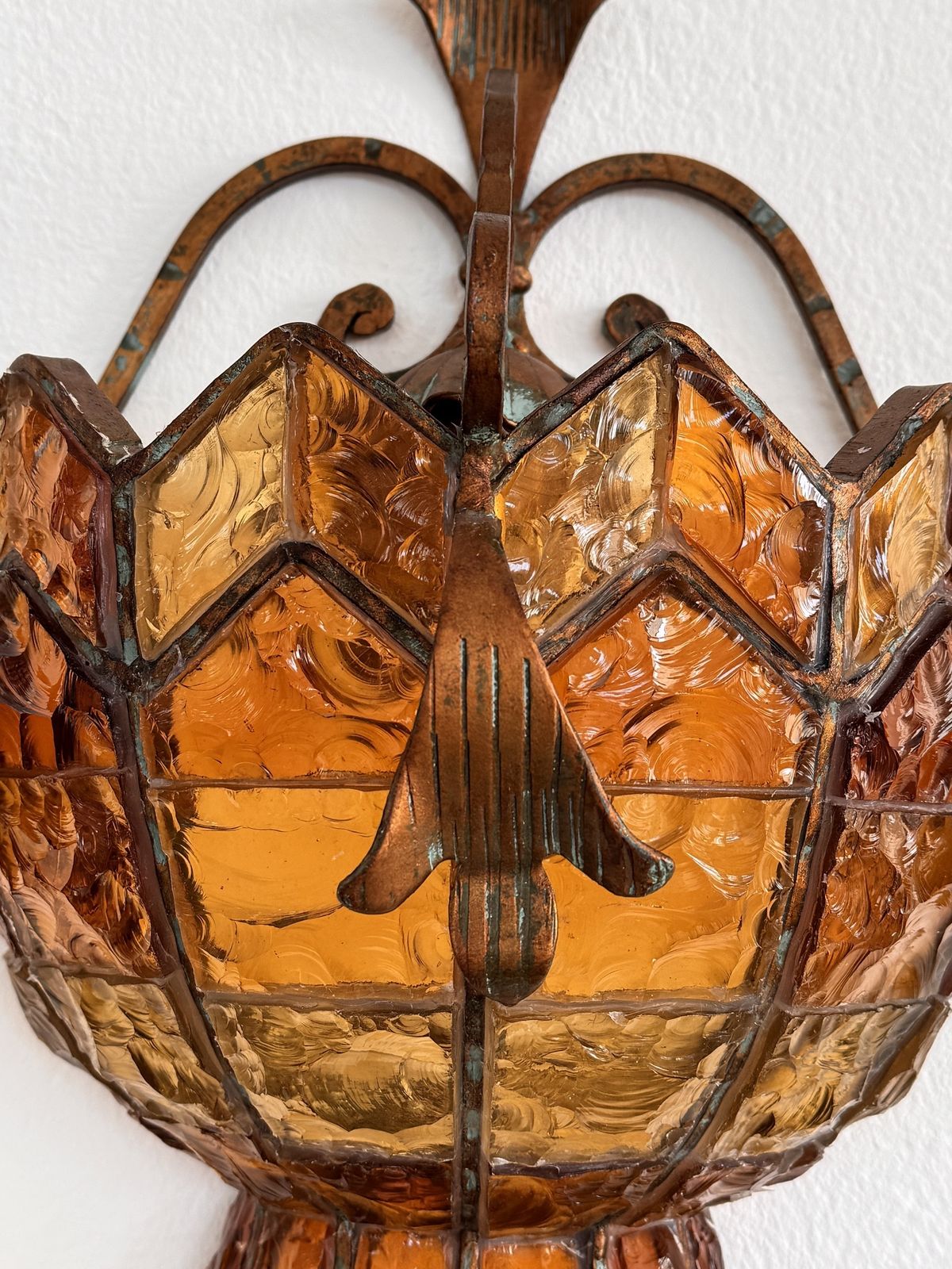Pair Of Sconces In Wrought Iron And Hammered Glass By Longobard, Italy, 1970s photo Lighting