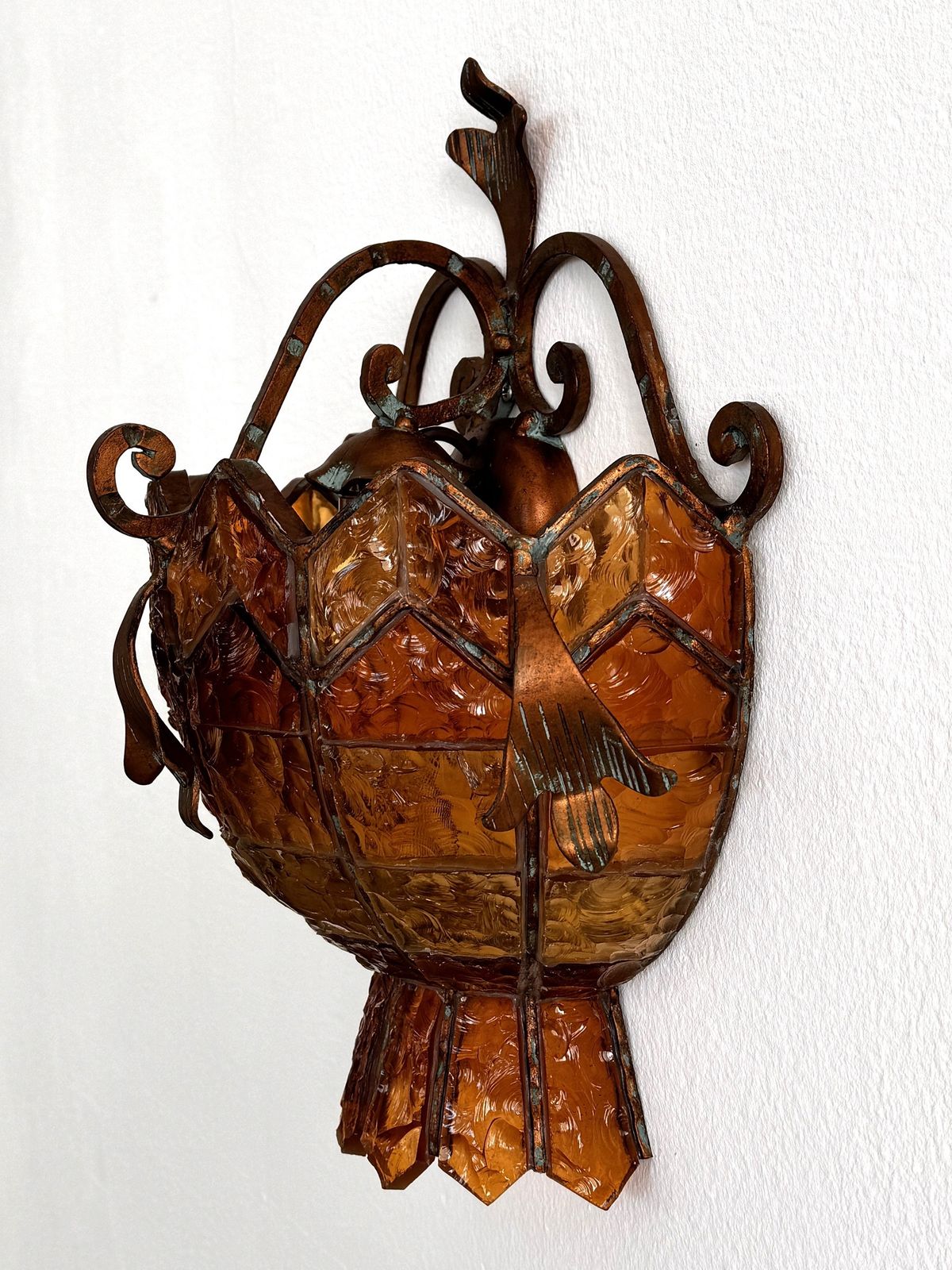 Lighting Pair Of Sconces In Wrought Iron And Hammered Glass By Longobard, Italy, 1970s photo