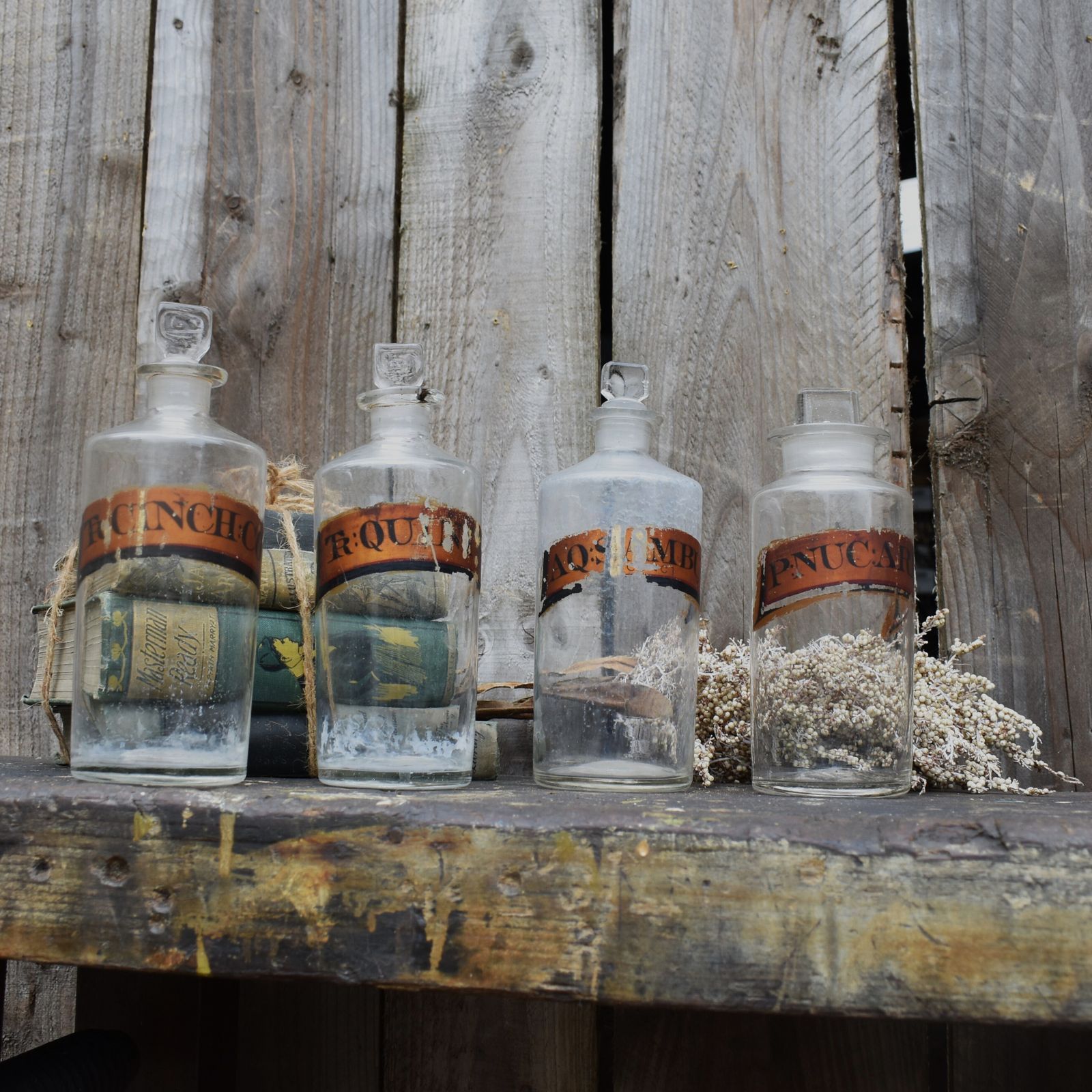 Antique Victorian Chemist Apothecary Tincture Hand Blown Pontil Bottle Set Of 4 photo buy