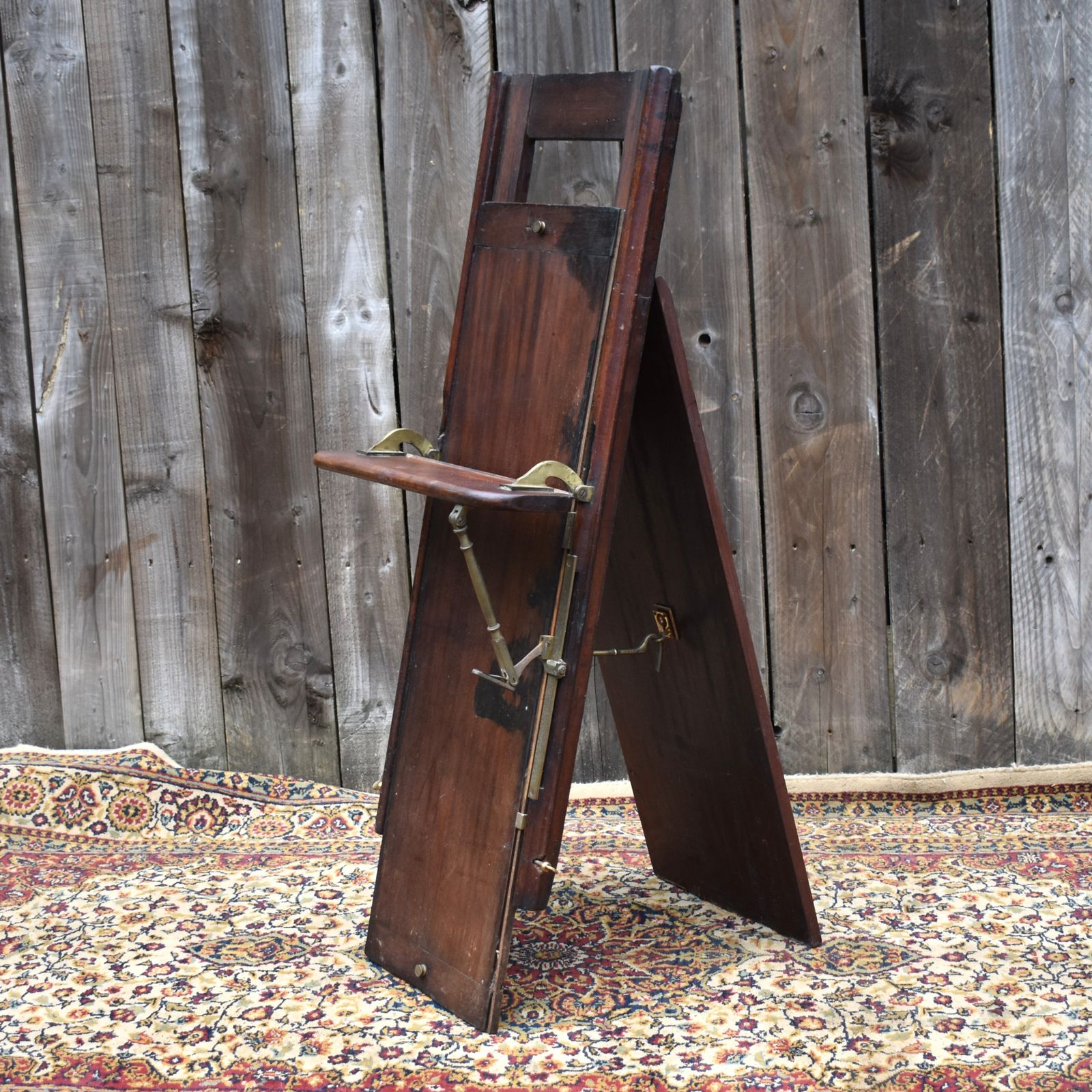 Antique Rare Victorian Mahogany Brass Folding Campaign Artists Seat