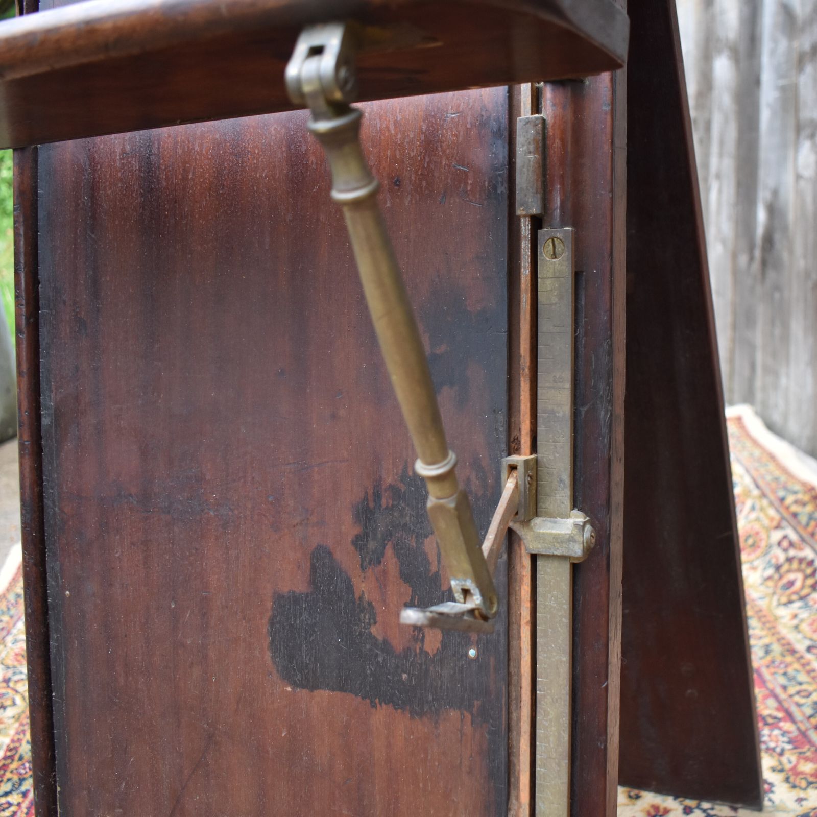 Antique Rare Victorian Mahogany Brass Folding Campaign Artists Seat photo vintage