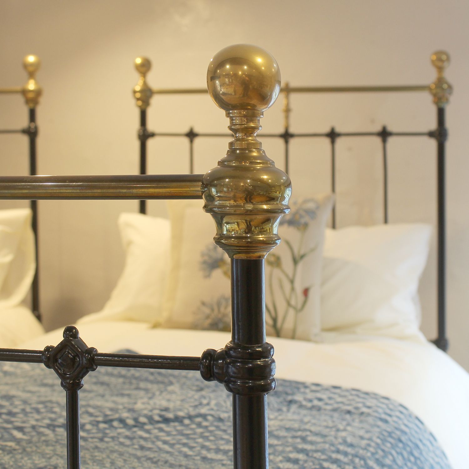 Matching Pair Of Black Antique Cast Iron And Brass Beds, Circa 1890 photo Furniture