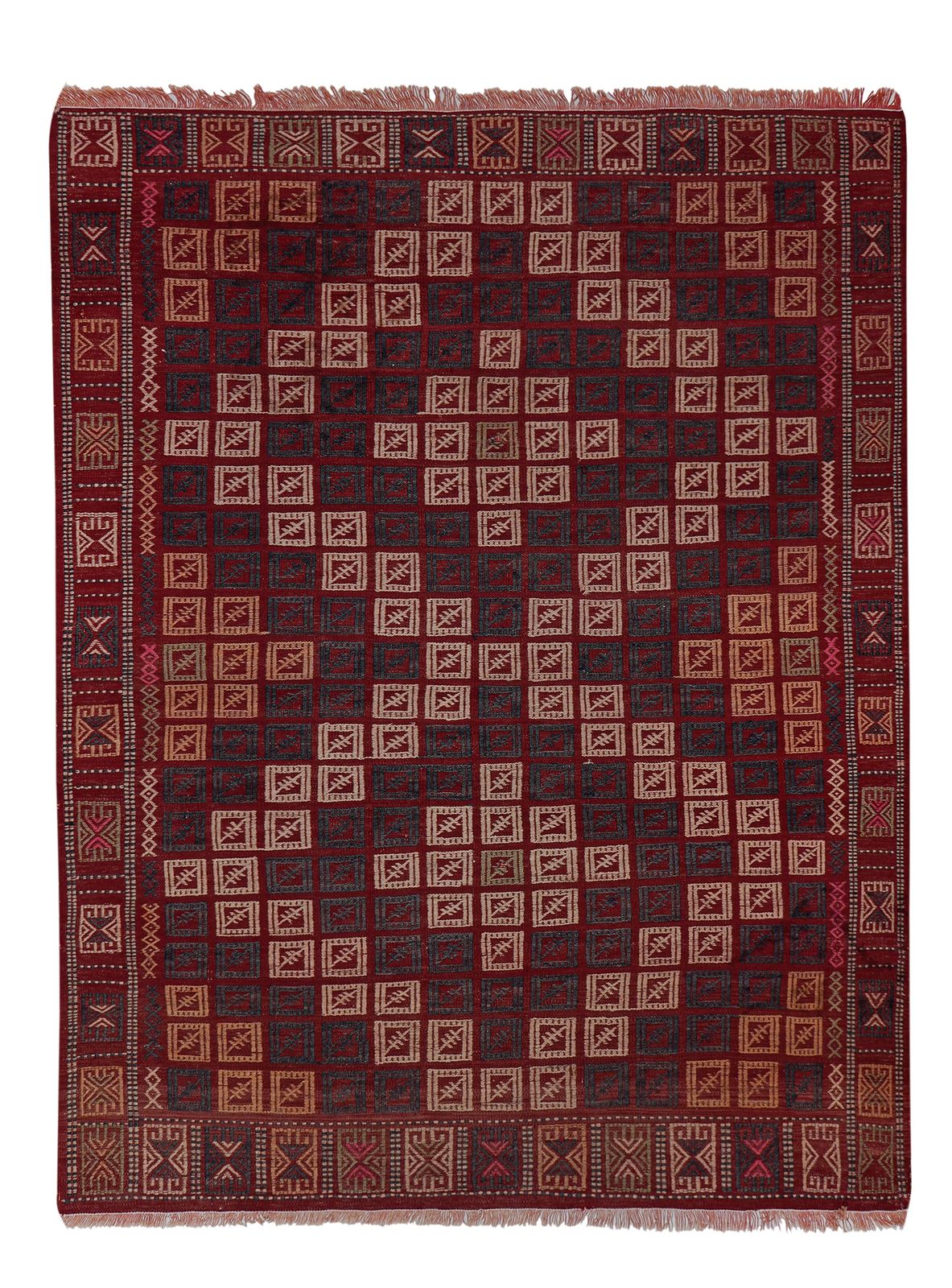Mid Century Jajim Kilim Rug With Tribal Borders 4'9'' X 6'9''