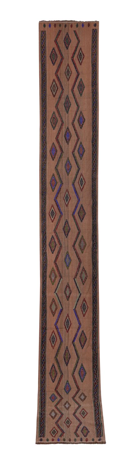 Turkish Jajim Runner With Faded Tribal Motifs 1'7'' X 12'6''