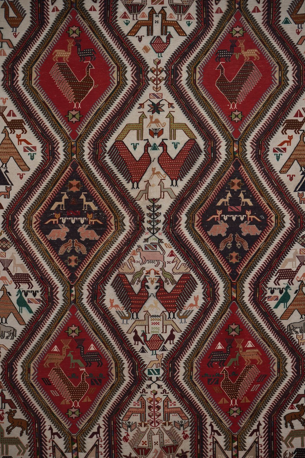 Textiles Vintage Animal Pattern Soumac Kilim Rug 6'2'' X 9'5'' photo