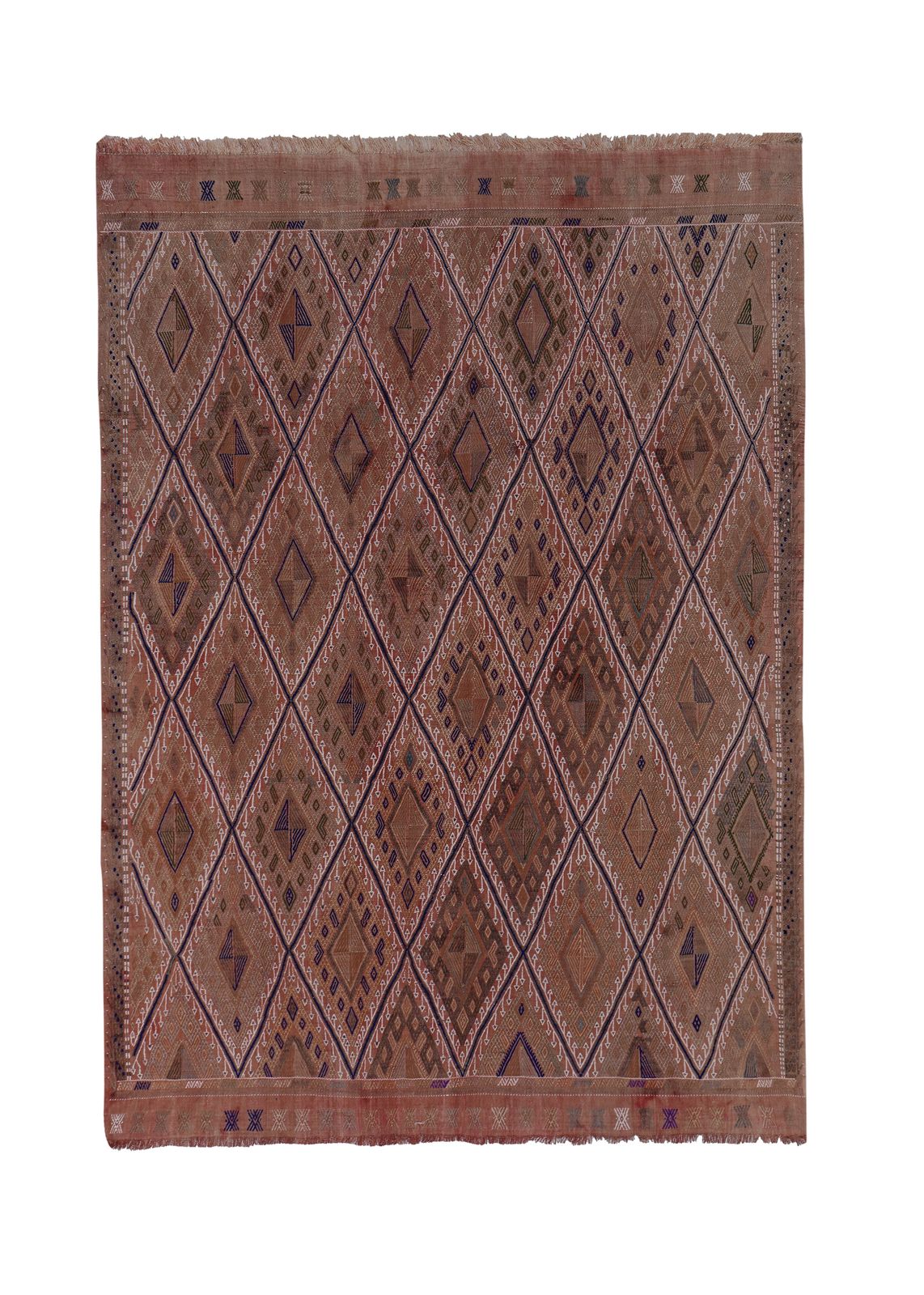 1960s Turkish Wool Pink Jajim Kilim Rug 5'5'' X 7'8''