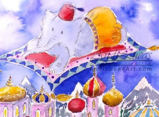 Elephant Aladdin Illustration Cute Original Watercolour Painting Andi J Lucas photo furniture