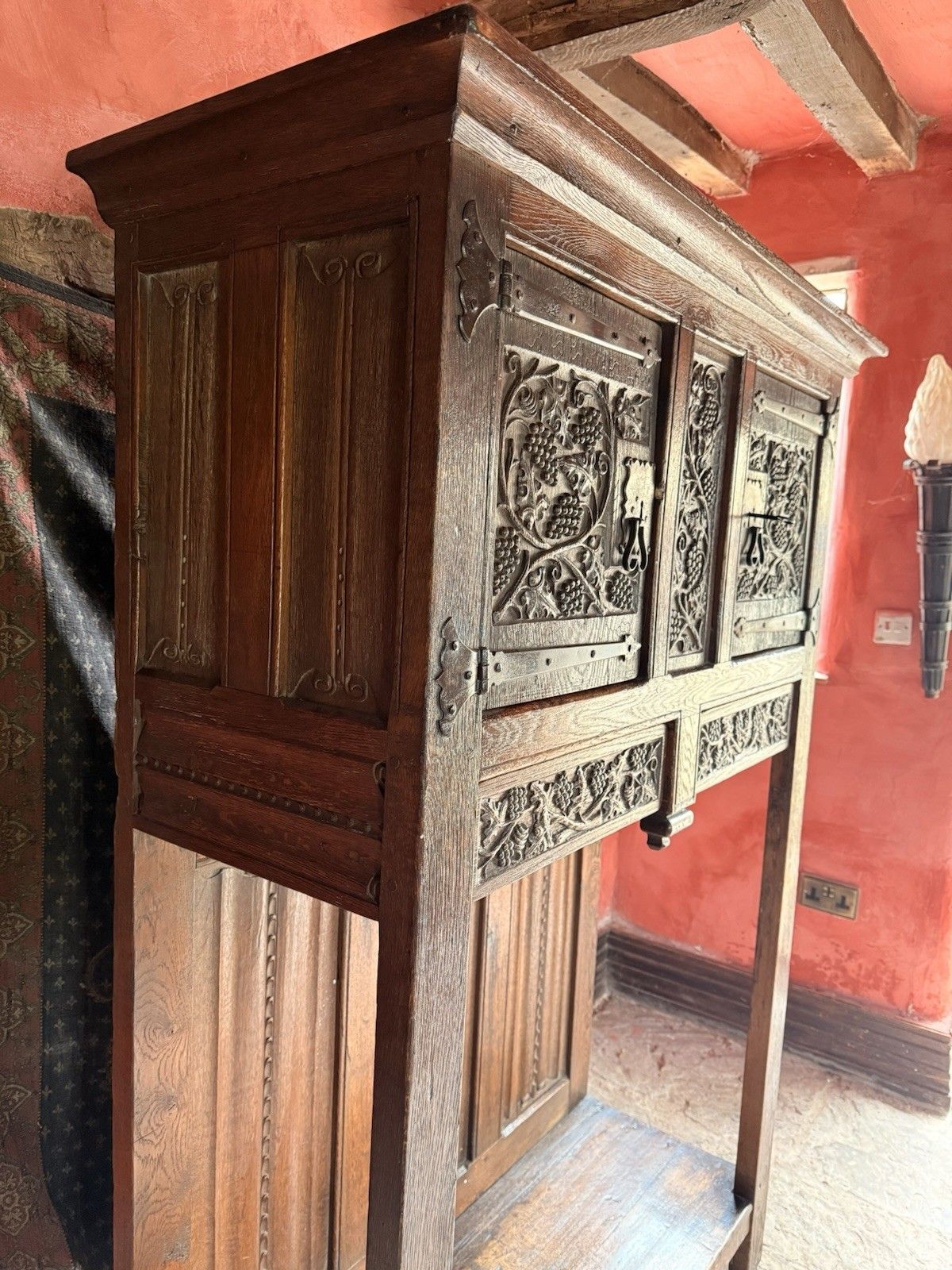 Rare Antique Oak Carved Floorstanding Cupboard Cabinet Dresser Buffet C 1700s photo vintage