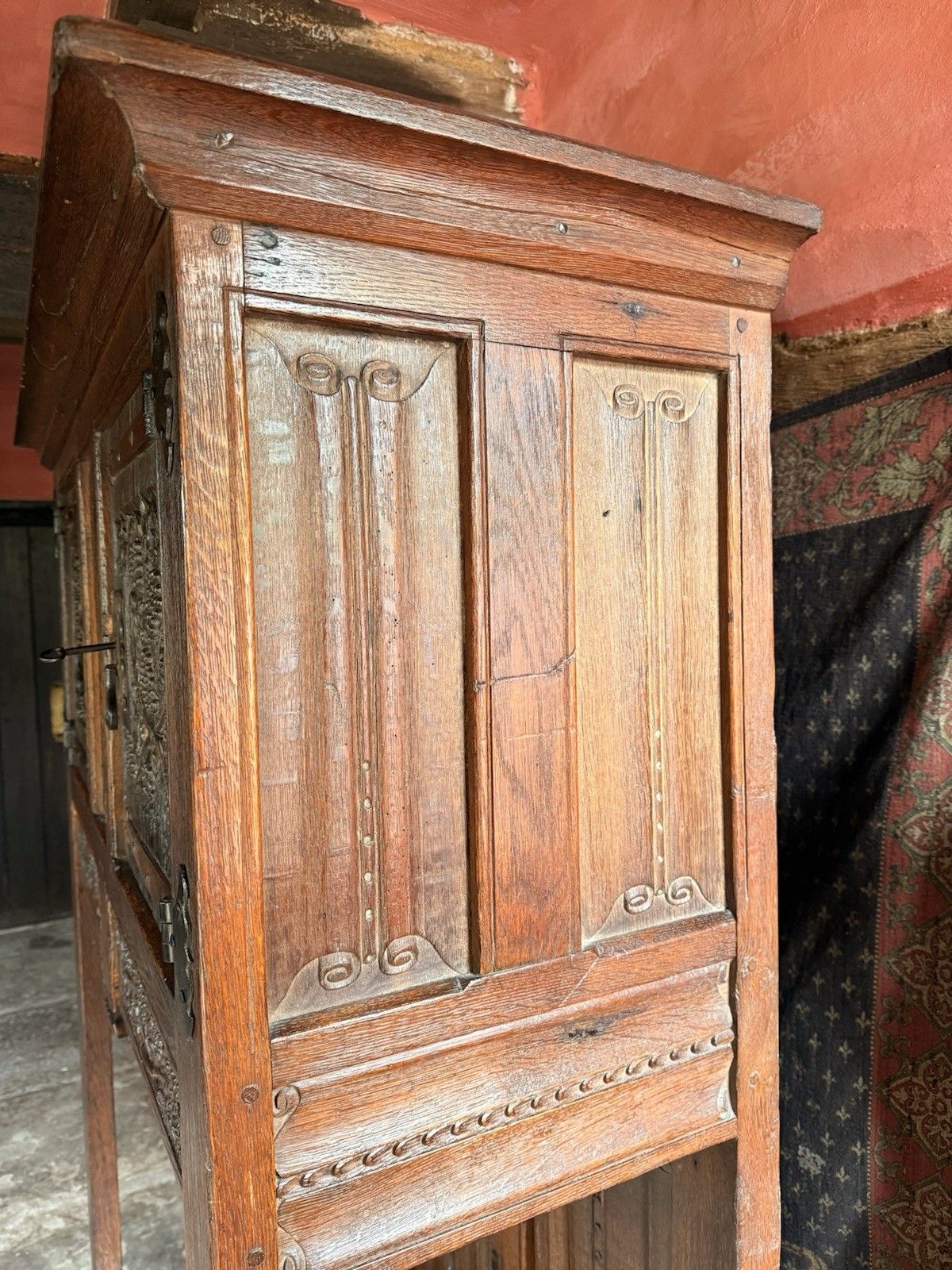 photo buy Rare Antique Oak Carved Floorstanding Cupboard Cabinet Dresser Buffet C 1700s