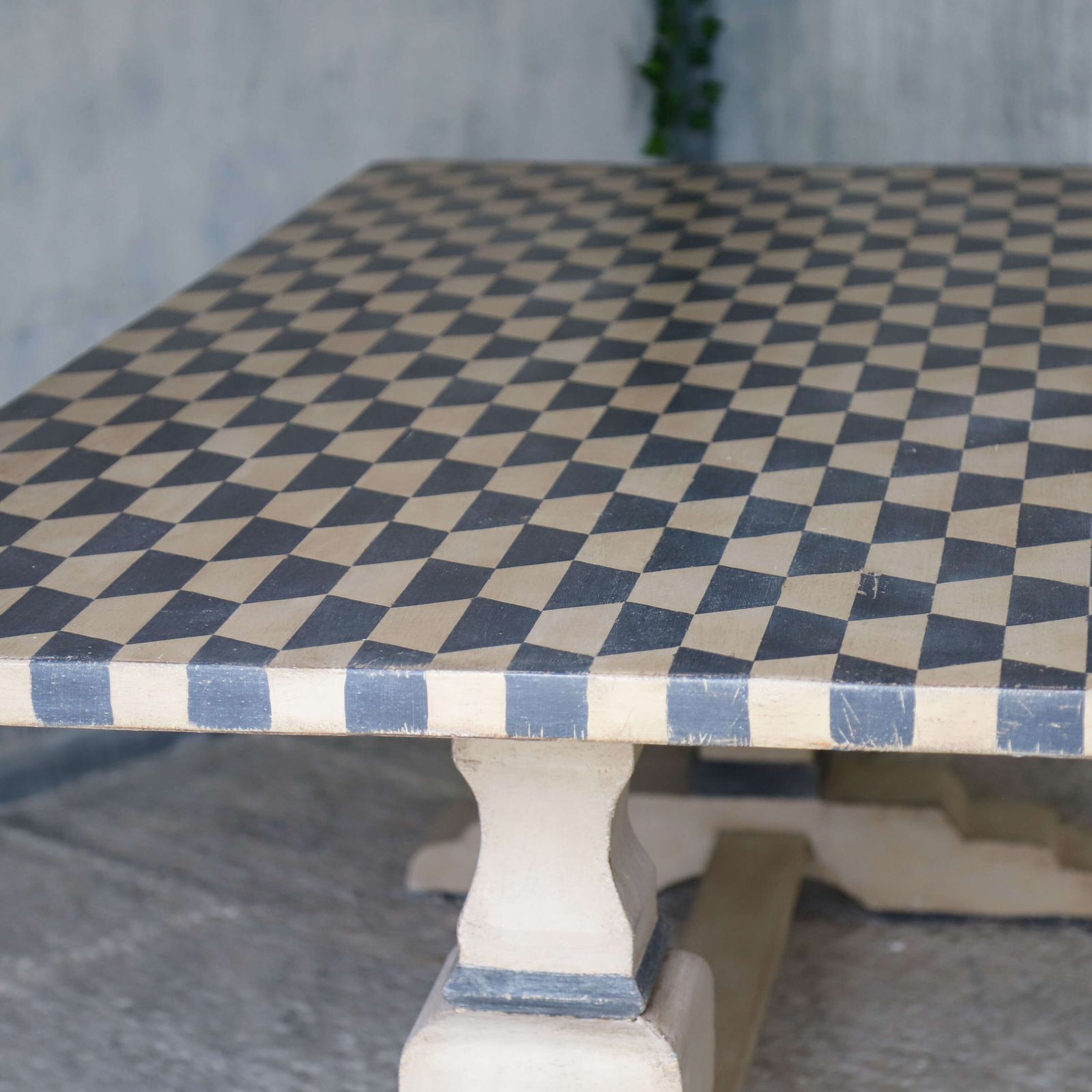 photo buy French Mid 20th Century Refectory Farmhouse Style Table   Later Geometric Painted Finish