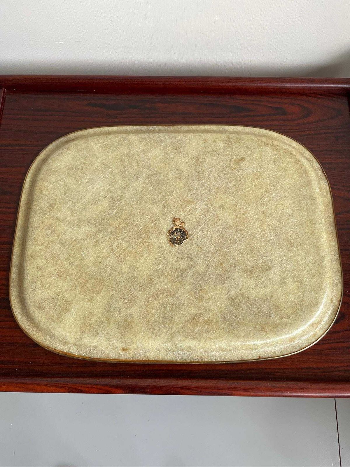 Large Fibreglass Tray Kitsch Yellow Beige Orange Floral Leaves From 1970s photo buy