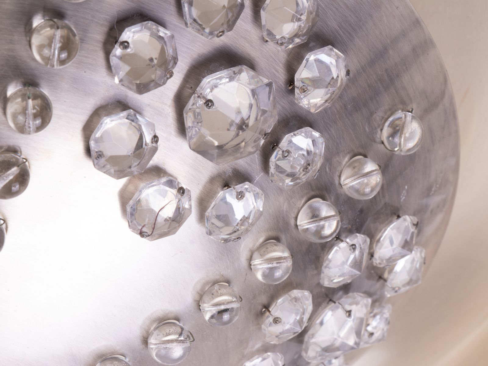 Grand French Sunburst Crystal Flush Mount Chandelier, Art Deco 1940s photo vintage