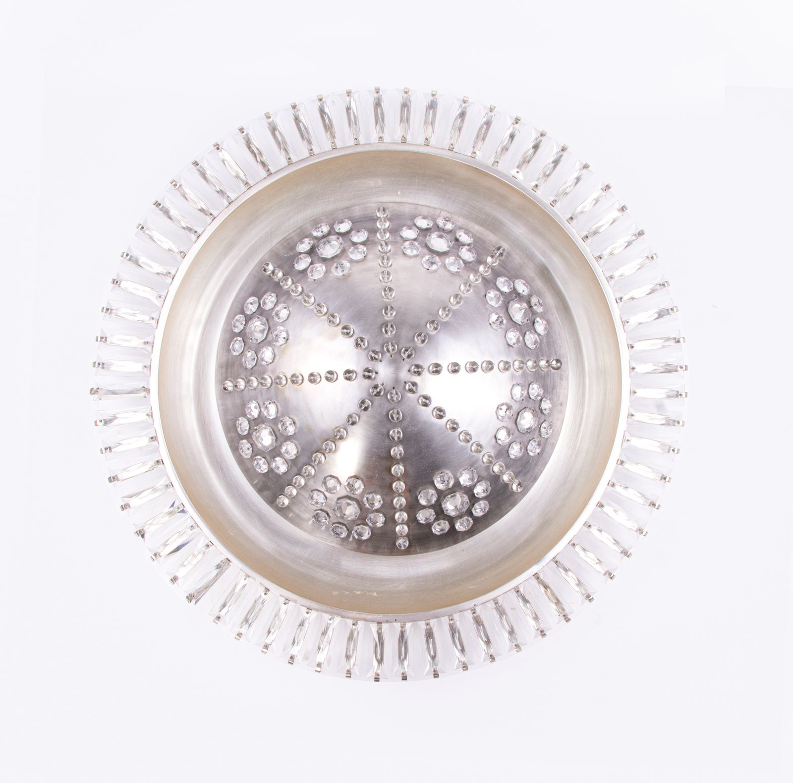 Grand French Sunburst Crystal Flush Mount Chandelier, Art Deco 1940s photo Lighting