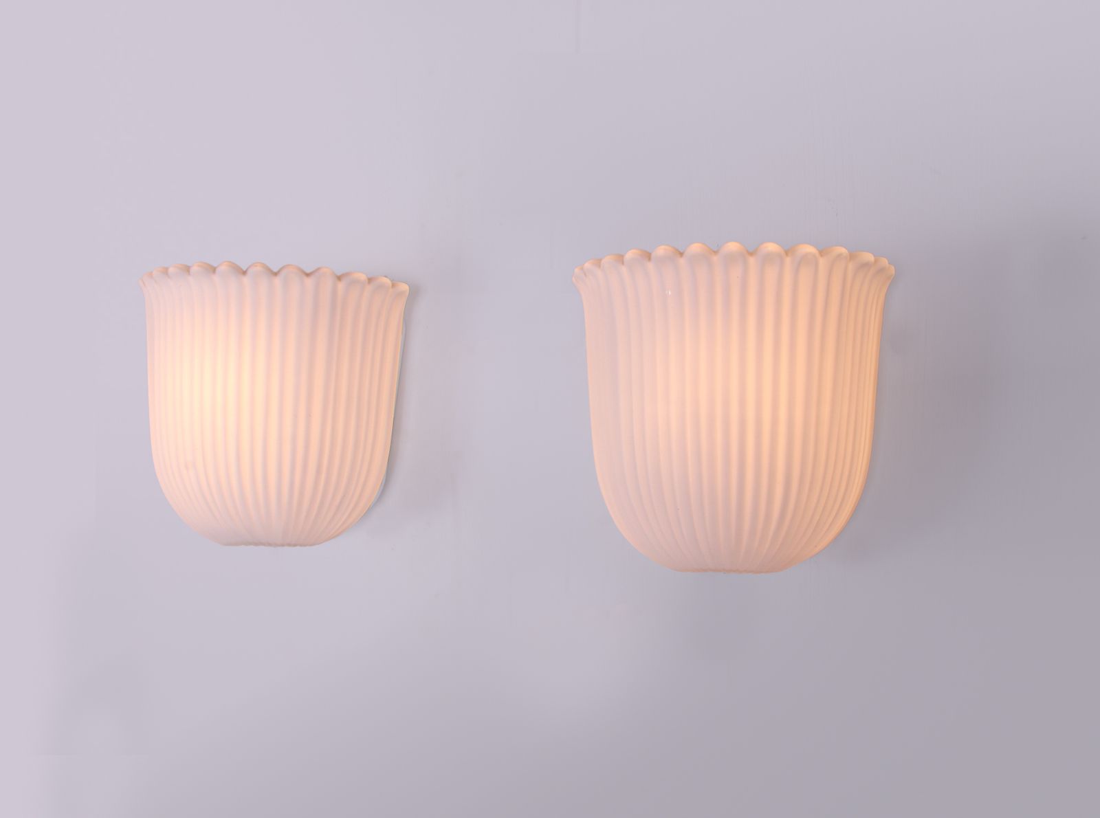 Pair Of White Glass Wall Sconces By Glashütte Limburg, Germany, Circa 1960s photo for sale
