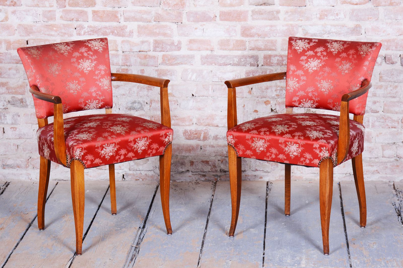 Set Of Two Restored Art Deco Armchairs, By Jules Leleu, Beech, France, 1930s photo Furniture