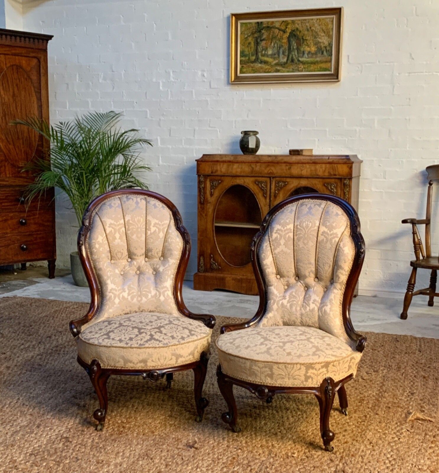 Antique Victorian Chairs Elegant Set Of Two Upholstered Chairs