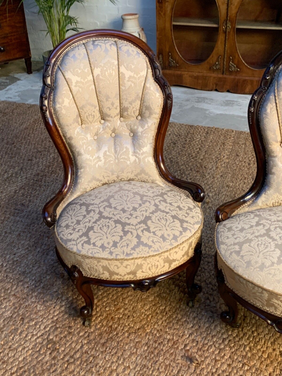 Antique Victorian Chairs Elegant Set Of Two Upholstered Chairs photo furniture