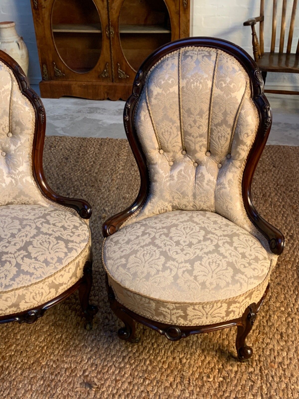Antique Victorian Chairs Elegant Set Of Two Upholstered Chairs photo for sale