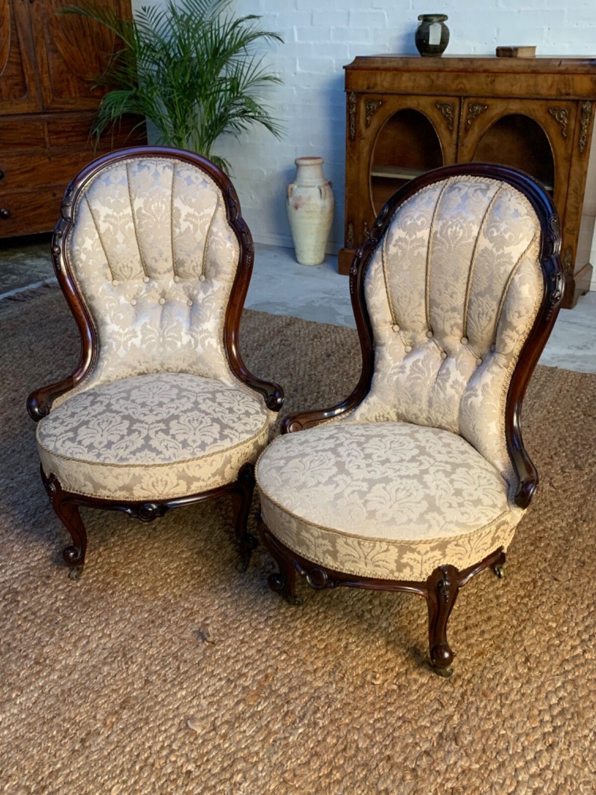 Antique Victorian Chairs Elegant Set Of Two Upholstered Chairs photo Furniture