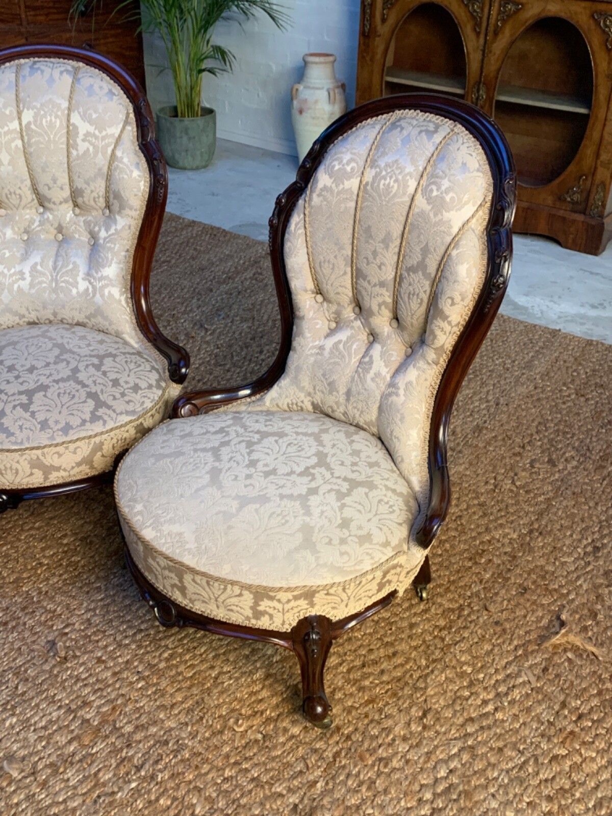 Antique Victorian Chairs Elegant Set Of Two Upholstered Chairs photo 600.0