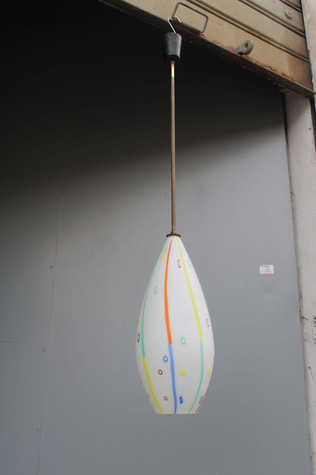 Vistosi Murano Glass Pendant Lamp With Brass Rod 1950