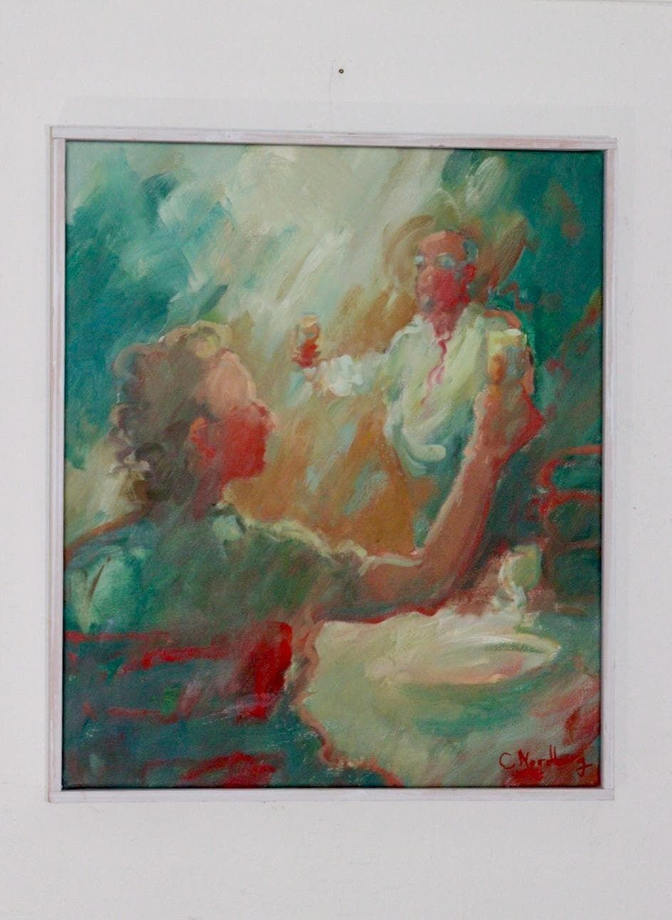 Mid Century Original Swedish Oil On Canvas "Toast " By Carina Nordborg..    Vintage & Framed photo for sale