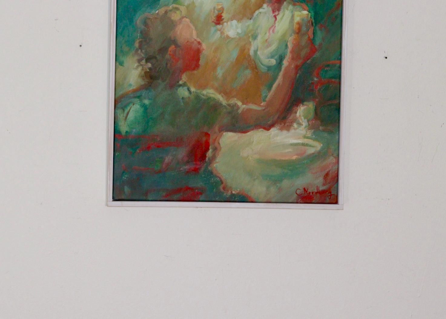 Mid Century Original Swedish Oil On Canvas "Toast " By Carina Nordborg..    Vintage & Framed photo Art