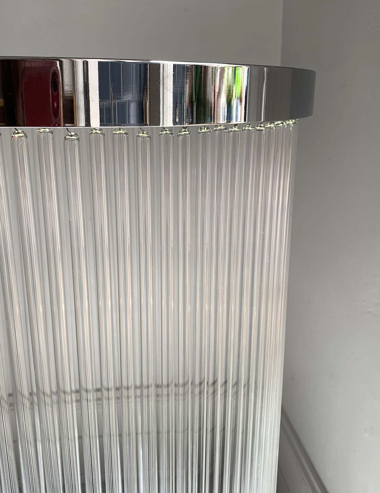 Mid Century Modern / 1970s Glass Rod & Chrome Light Shade / Chandelier  / 95cm Deep photo vintage