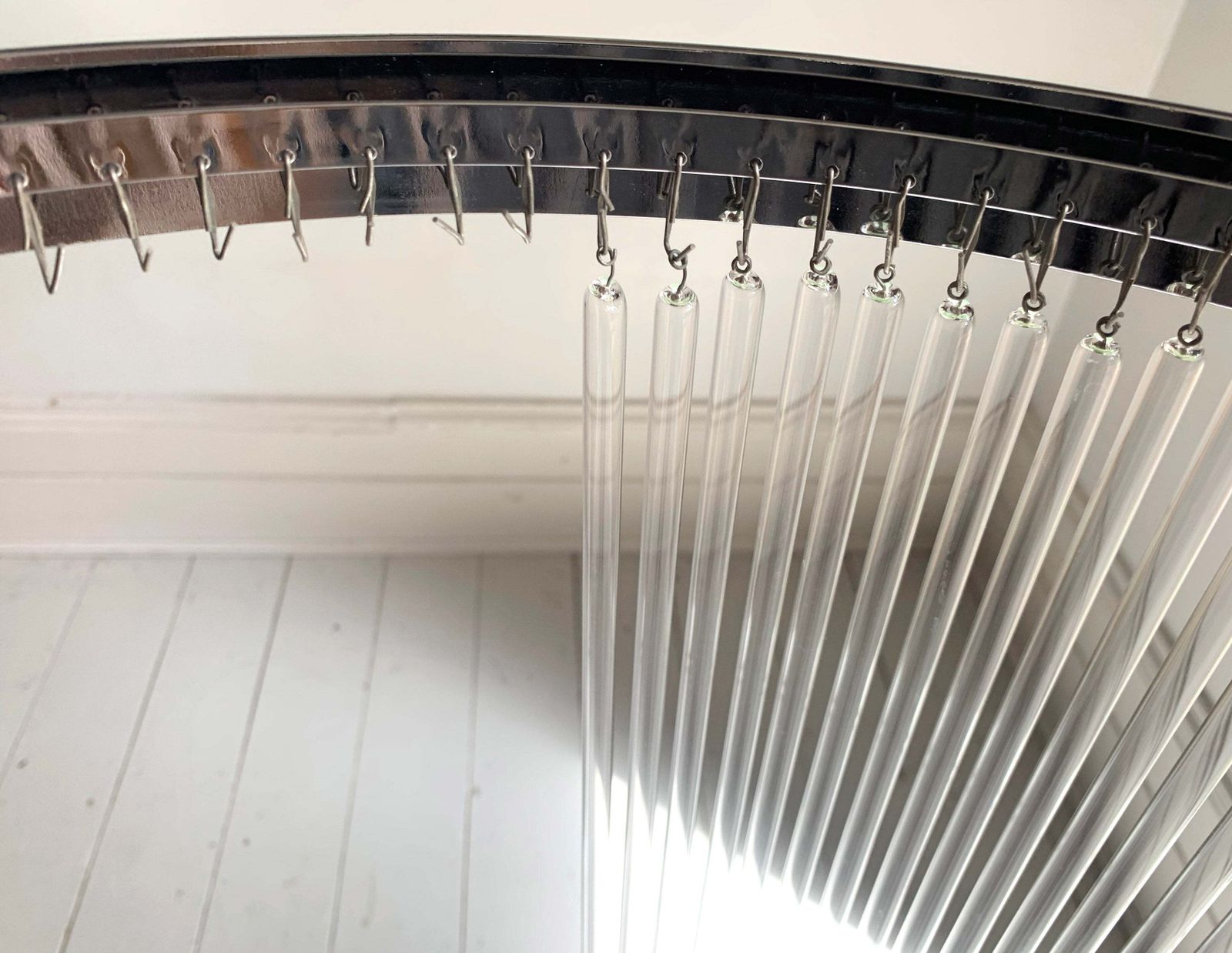 photo for sale Mid Century Modern / 1970s Glass Rod & Chrome Light Shade / Chandelier  / 95cm Deep