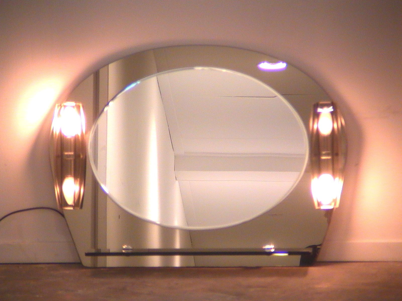 Mid Century Italian Mirror With Sconces & Console photo 529.0
