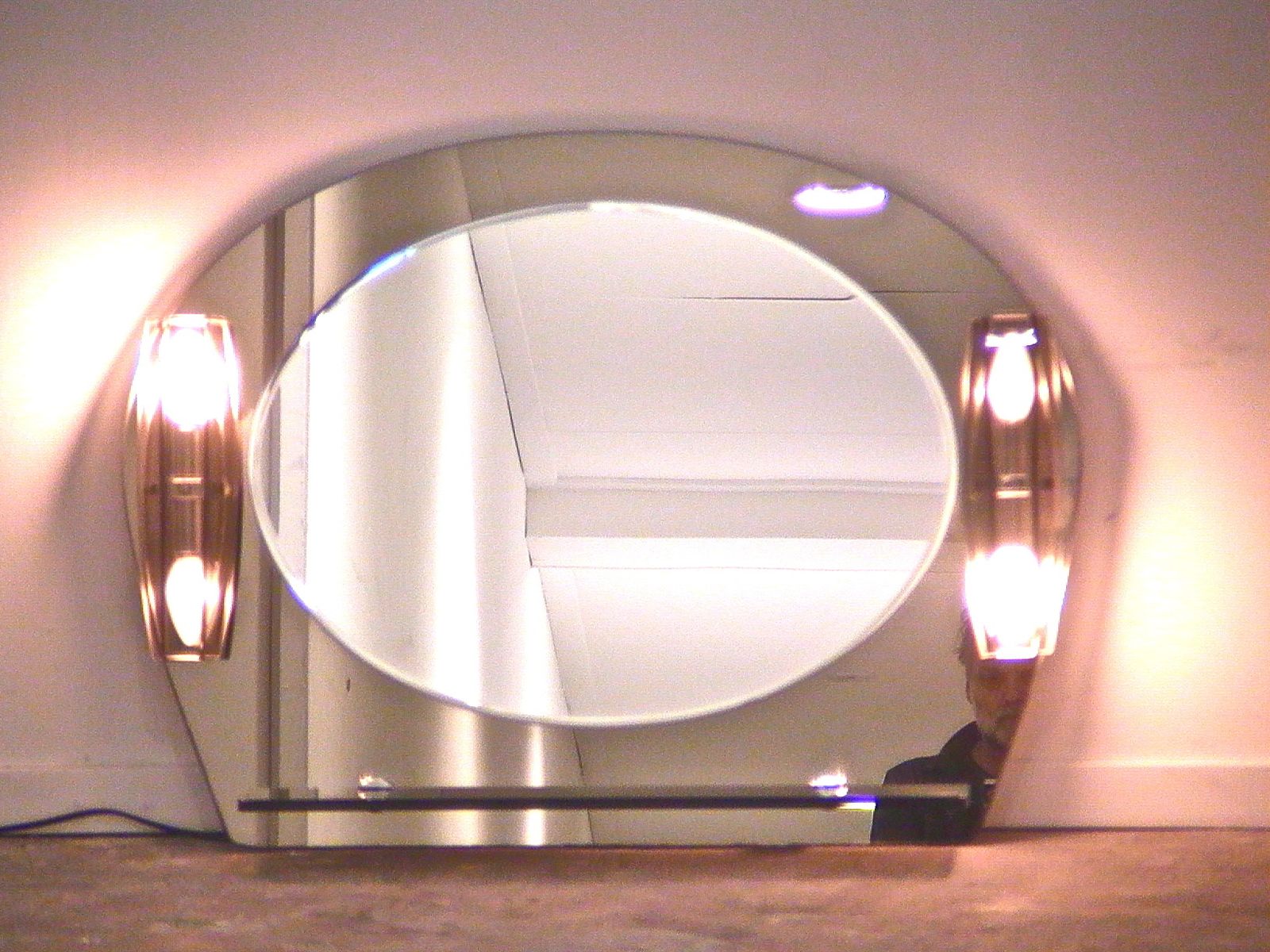 Mid Century Italian Mirror With Sconces & Console photo vintage