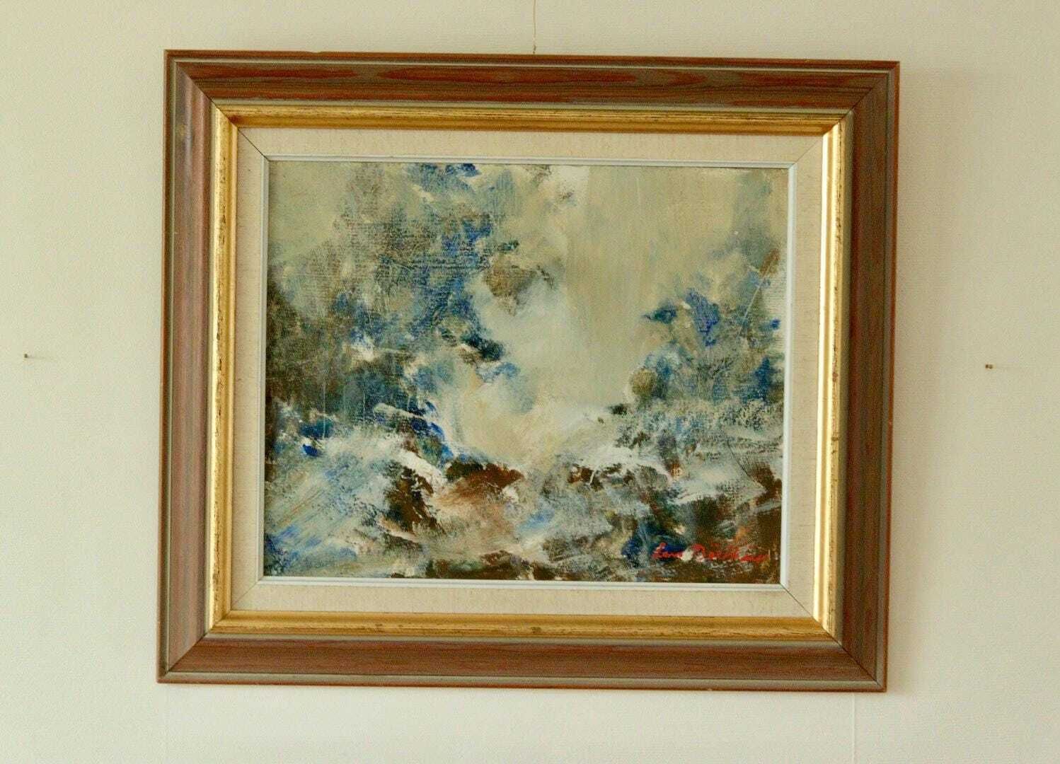 Mid Century Original Swedish Oil On Panel "Cliffs On Ljusterö " By Lars Boëthius Vintage & Framed photo furniture