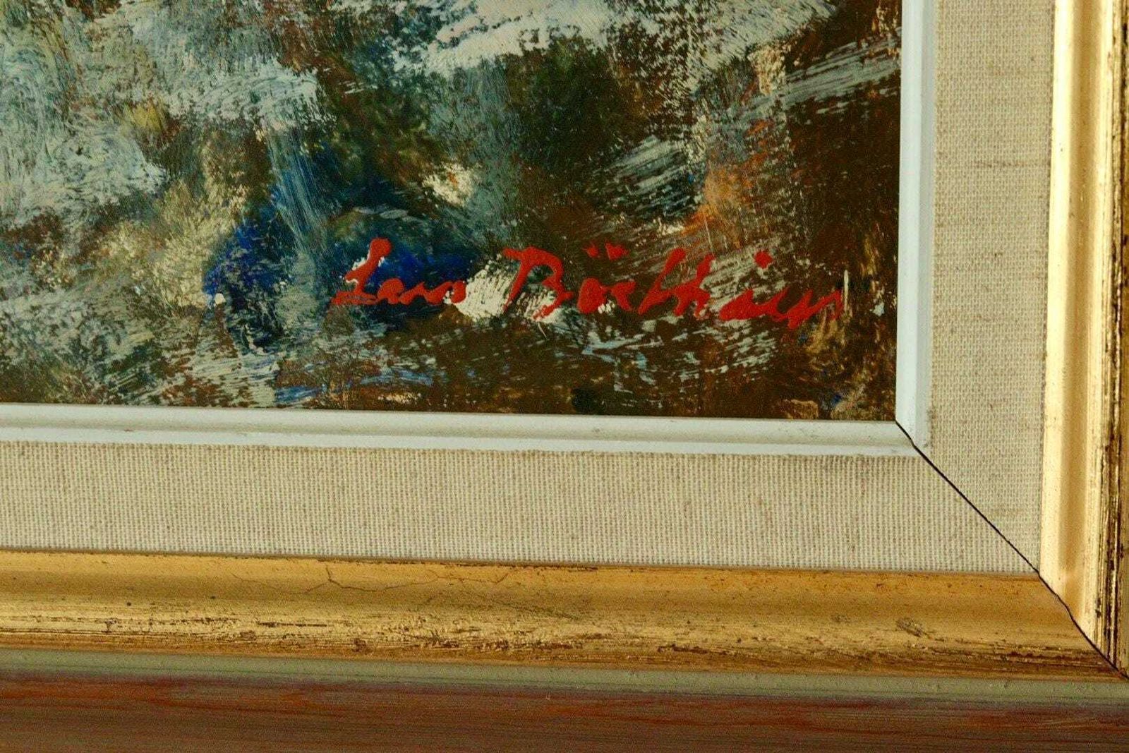 photo furniture Mid Century Original Swedish Oil On Panel "Cliffs On Ljusterö " By Lars Boëthius Vintage & Framed