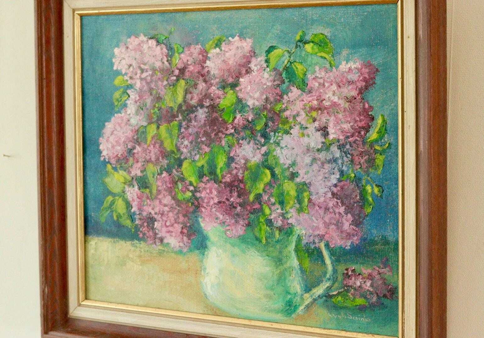 Mid Century Original Swedish Oil On Canvas "Floral Arrangement " By Lyyli Sainio Vintage & Framed photo buy