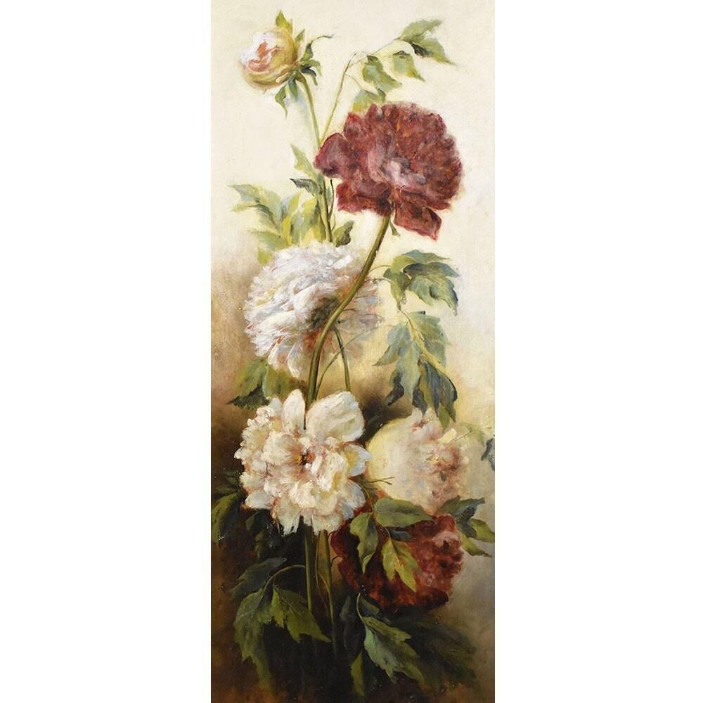 Still Life Painting, Flowers Vase Painting, Flowers Of Peonies, Oil On Wood, Antique Painting Du XIX Century. (Qf456) photo furniture