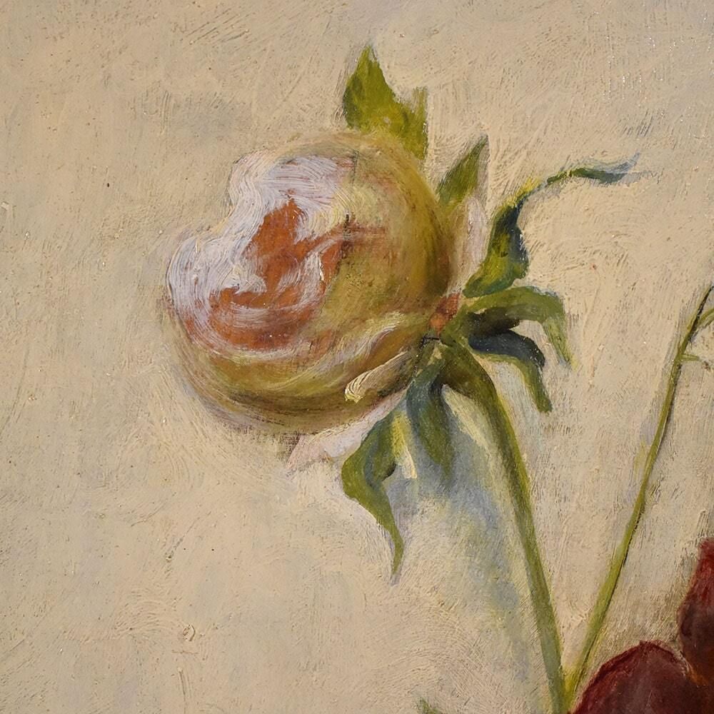 Still Life Painting, Flowers Vase Painting, Flowers Of Peonies, Oil On Wood, Antique Painting Du XIX Century. (Qf456) photo buy