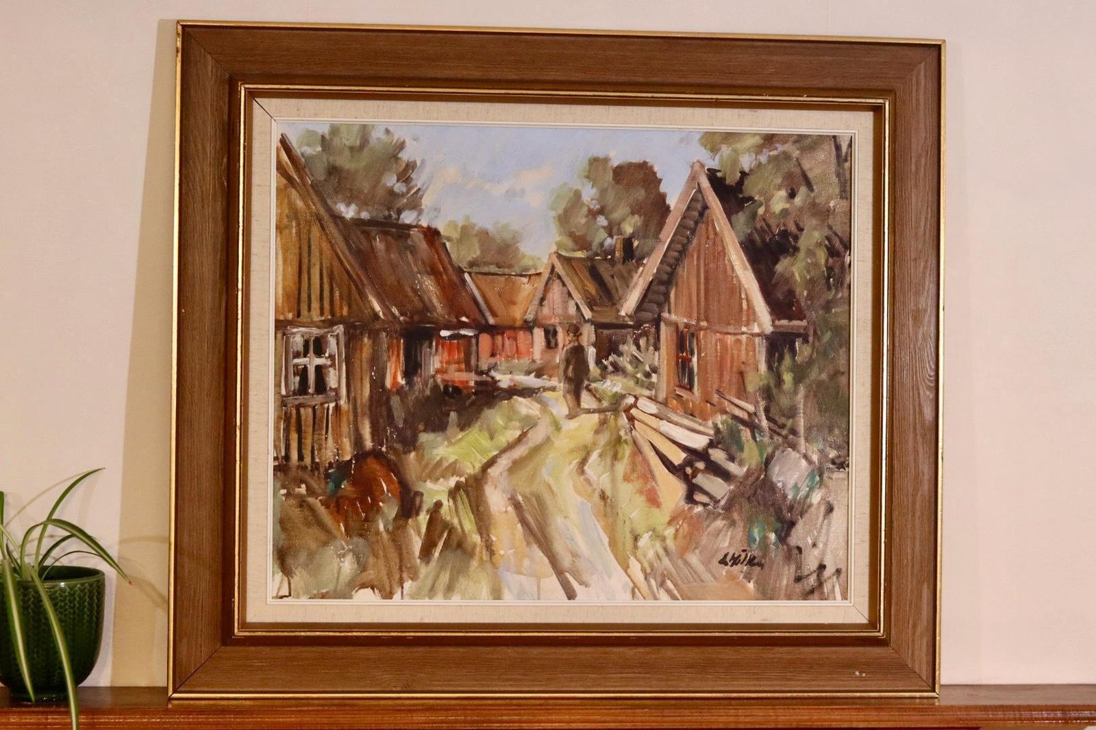 Mid Century Original Swedish Oil On Canvas "Street " By Lennart Möller  Vintage & Framed