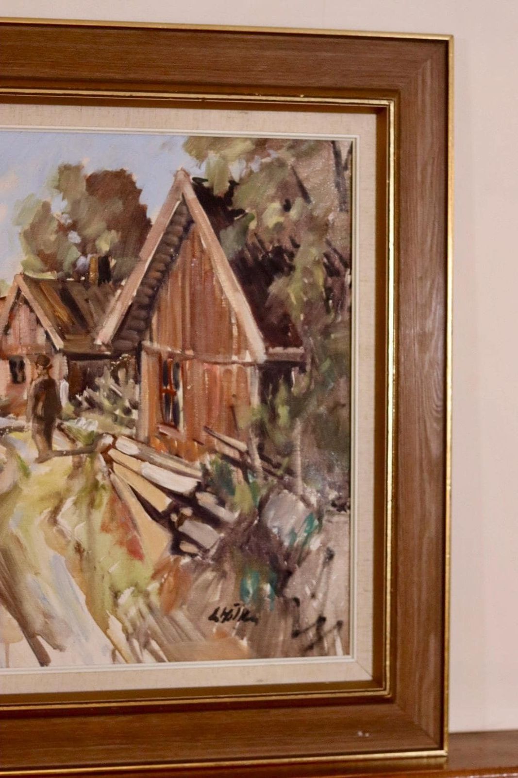 Mid Century Original Swedish Oil On Canvas "Street " By Lennart Möller  Vintage & Framed photo vinterior