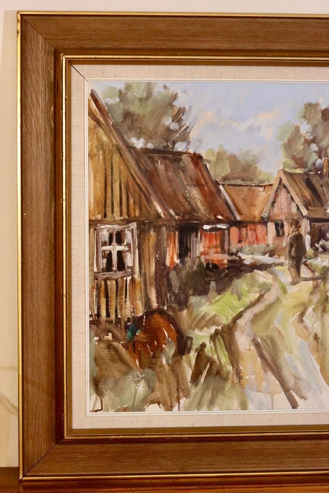 photo furniture Mid Century Original Swedish Oil On Canvas "Street " By Lennart Möller  Vintage & Framed