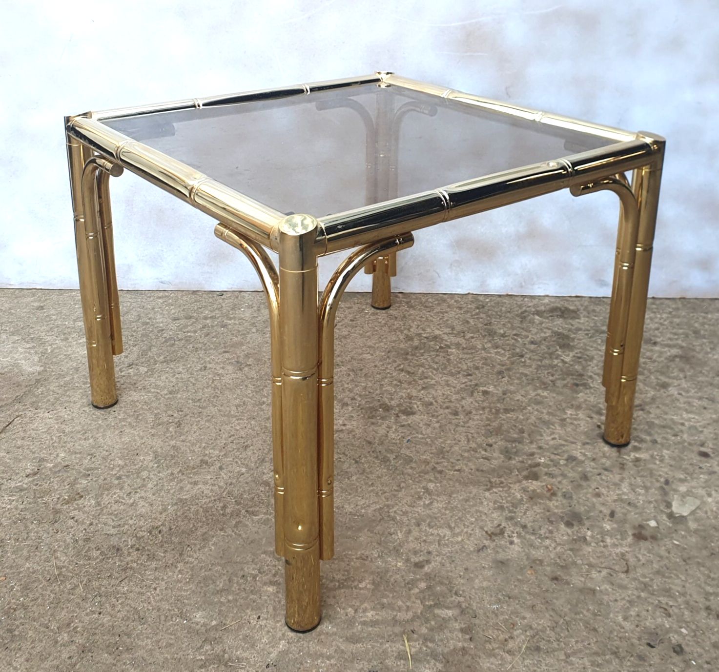 Vintage Mid Century French Glass And Brass Coffee Table / Lamp Table