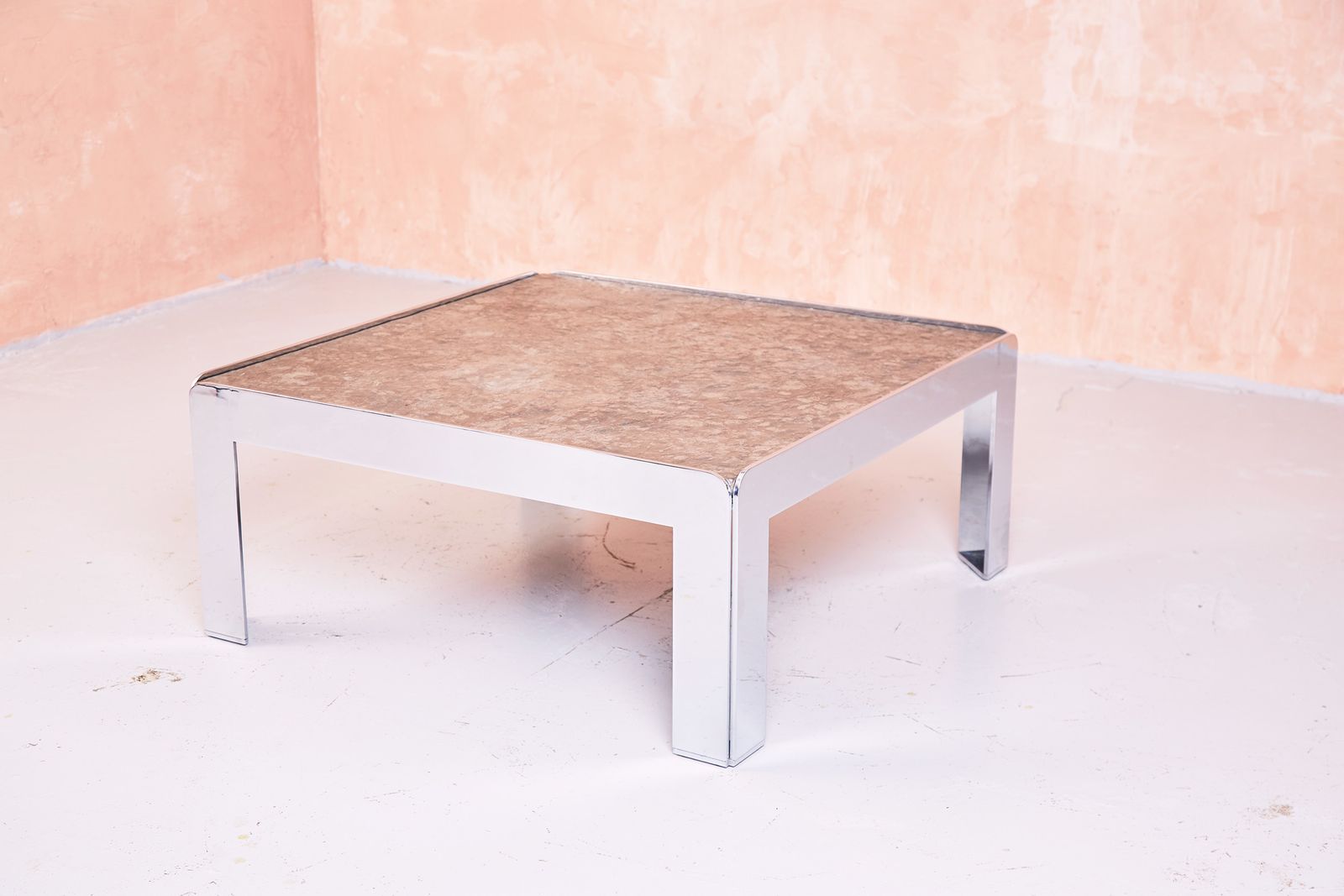 1960s French Chromed Steel And Slate Coffee Table