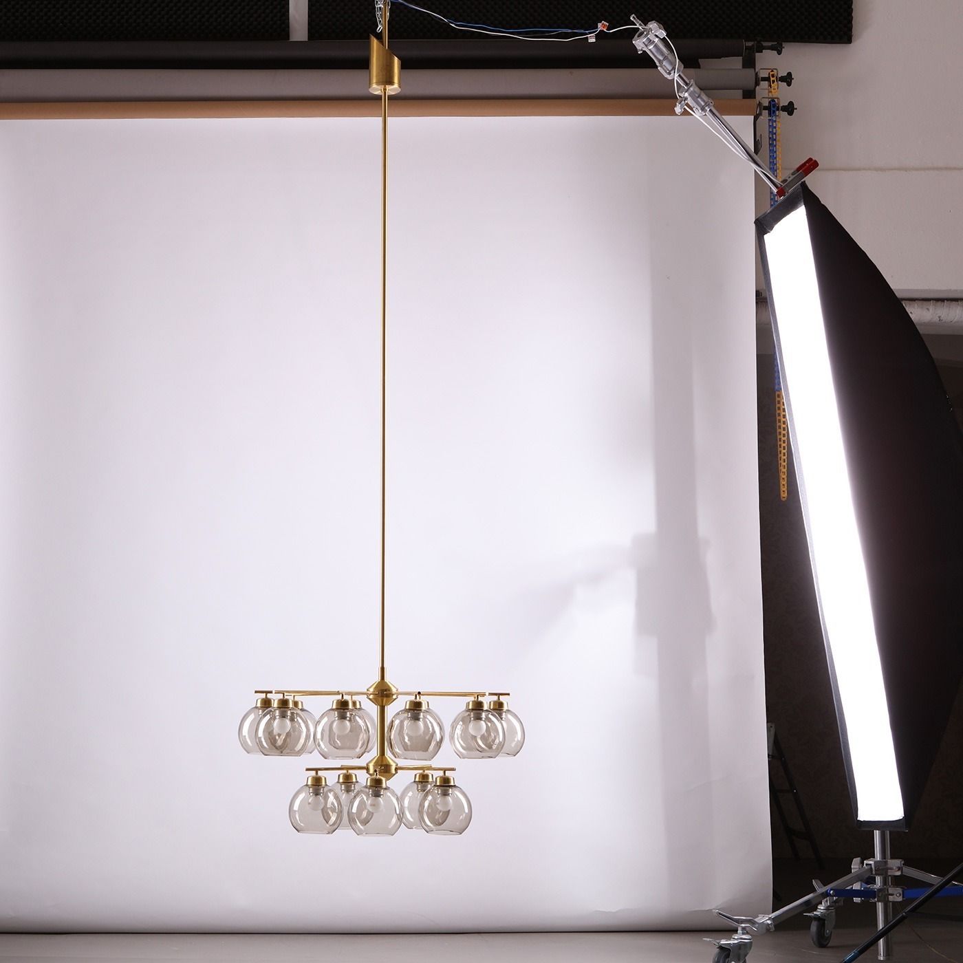 Holger Johansson Pair Of Large Chandeliers In Brass And Glass, 1960s photo furniture