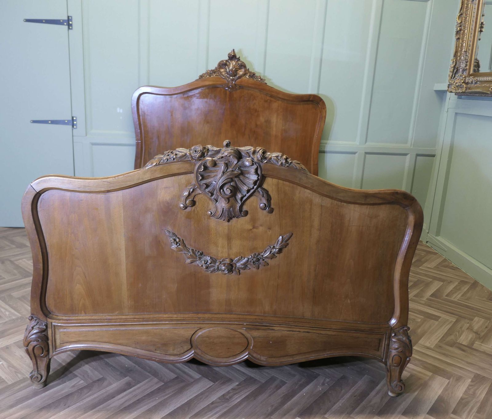 Louis XV Style French Golden Walnut Bed photo furniture