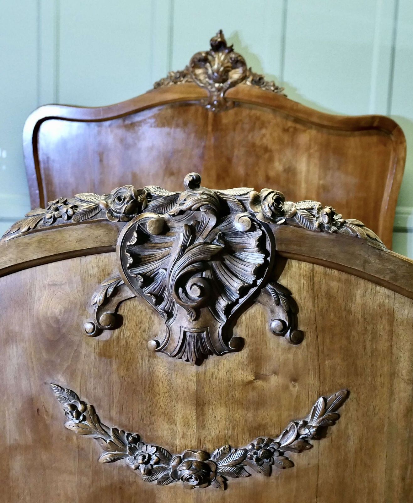 Louis XV Style French Golden Walnut Bed photo vinterior