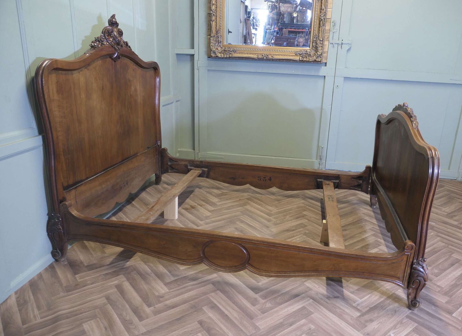 Louis XV Style French Golden Walnut Bed photo vintage