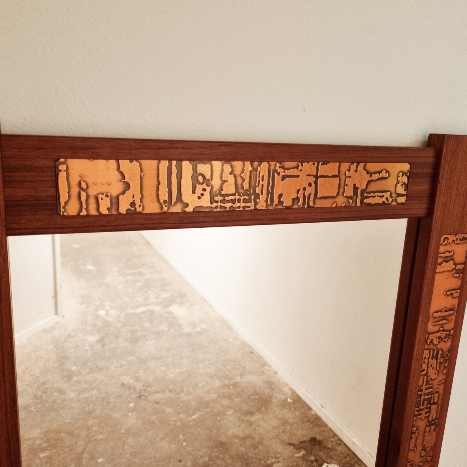 Mid Century Teak And Copper Hallway Set With Mirror And Shelf, 1960s, Set Of 2 photo 441.0