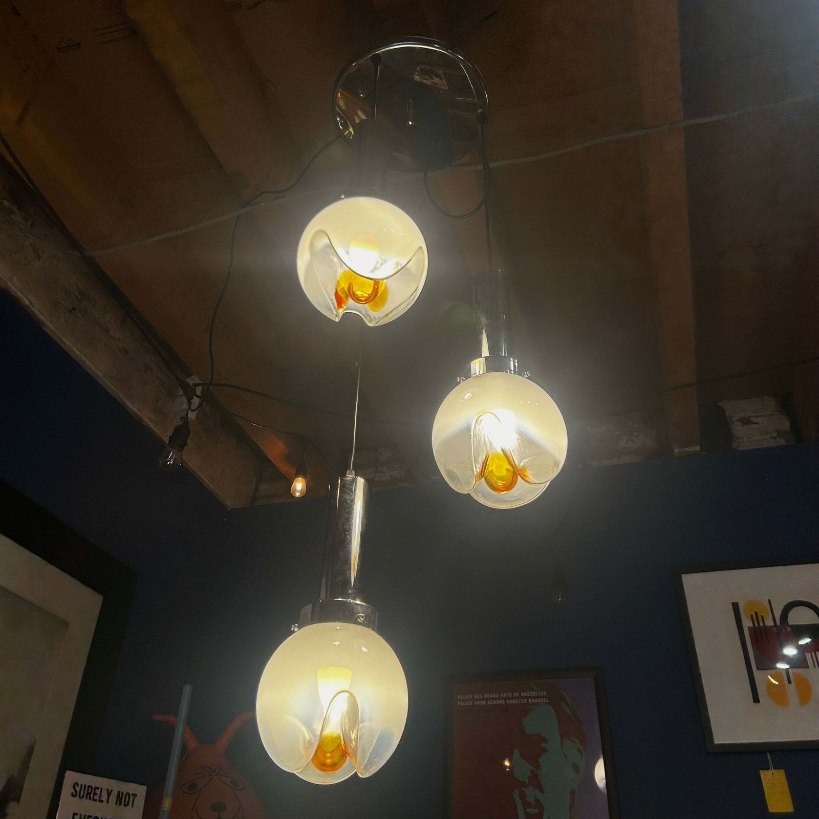 Rare Mazzega Murano Triple Pendant Light Fitting photo 975.0