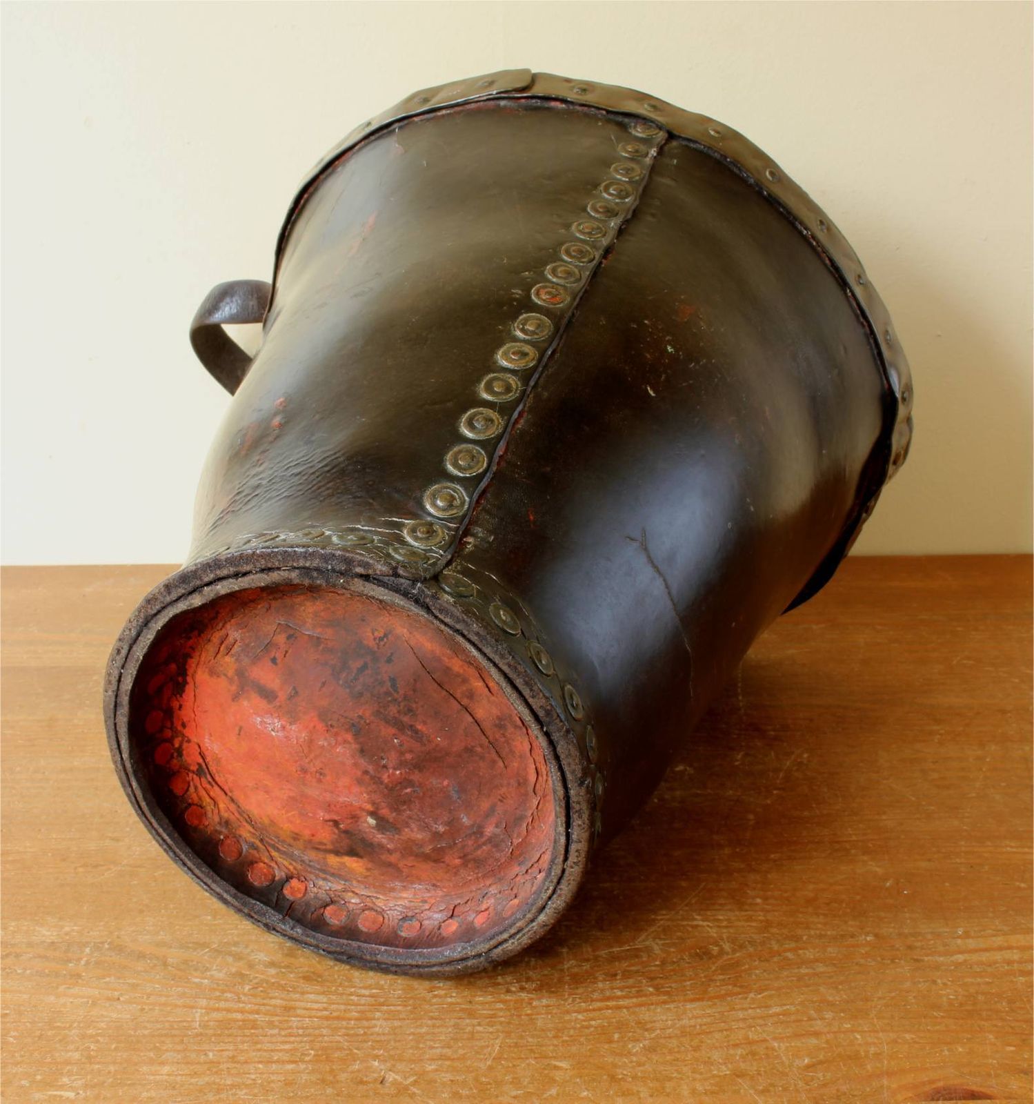 Georgian Leather Fire Bucket. Copper Studded Waste Paper Basket. C1800. photo 560.0