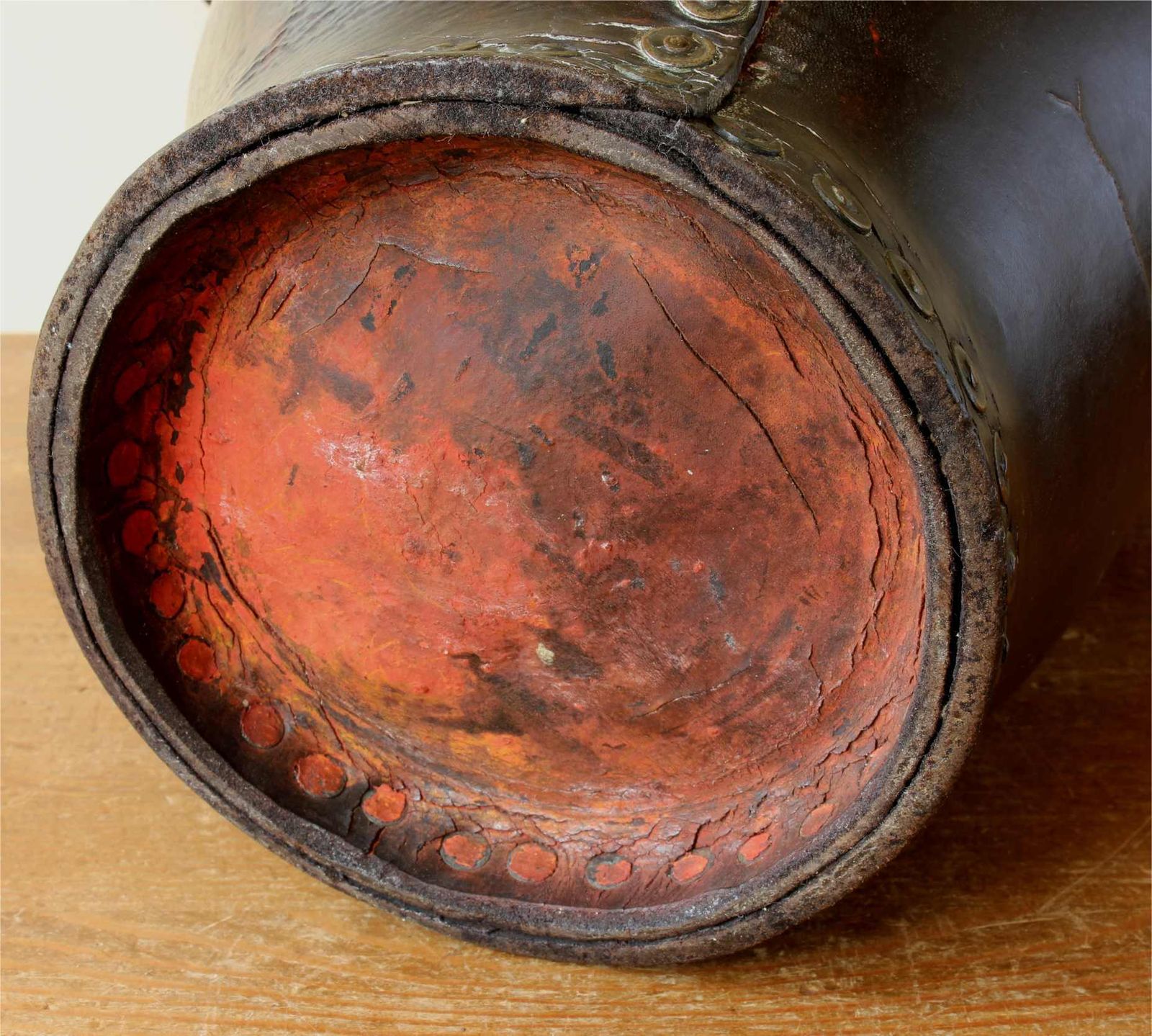 photo buy Georgian Leather Fire Bucket. Copper Studded Waste Paper Basket. C1800.